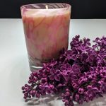 Līvānu stikla traukā lieta svece - ROZĀ