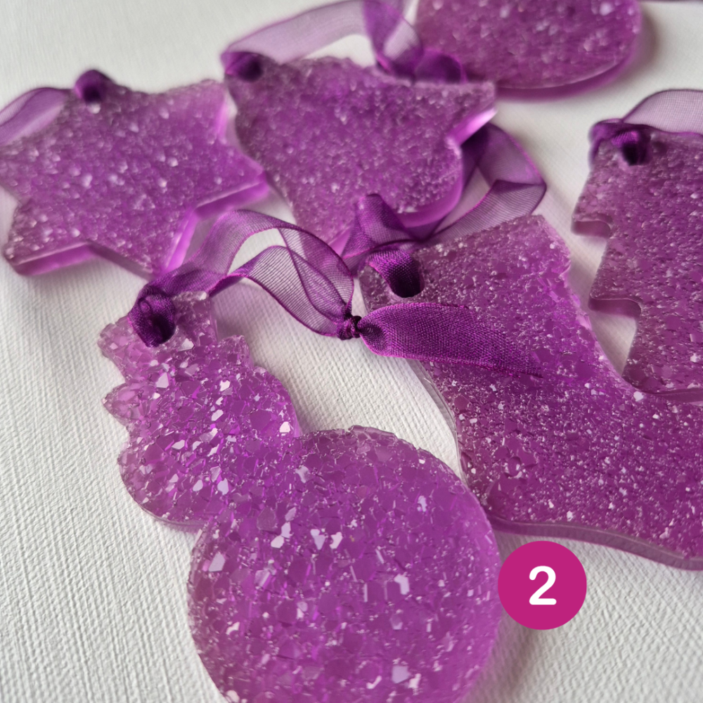 Eglīšu rotājumu komplekts, violetie toņi