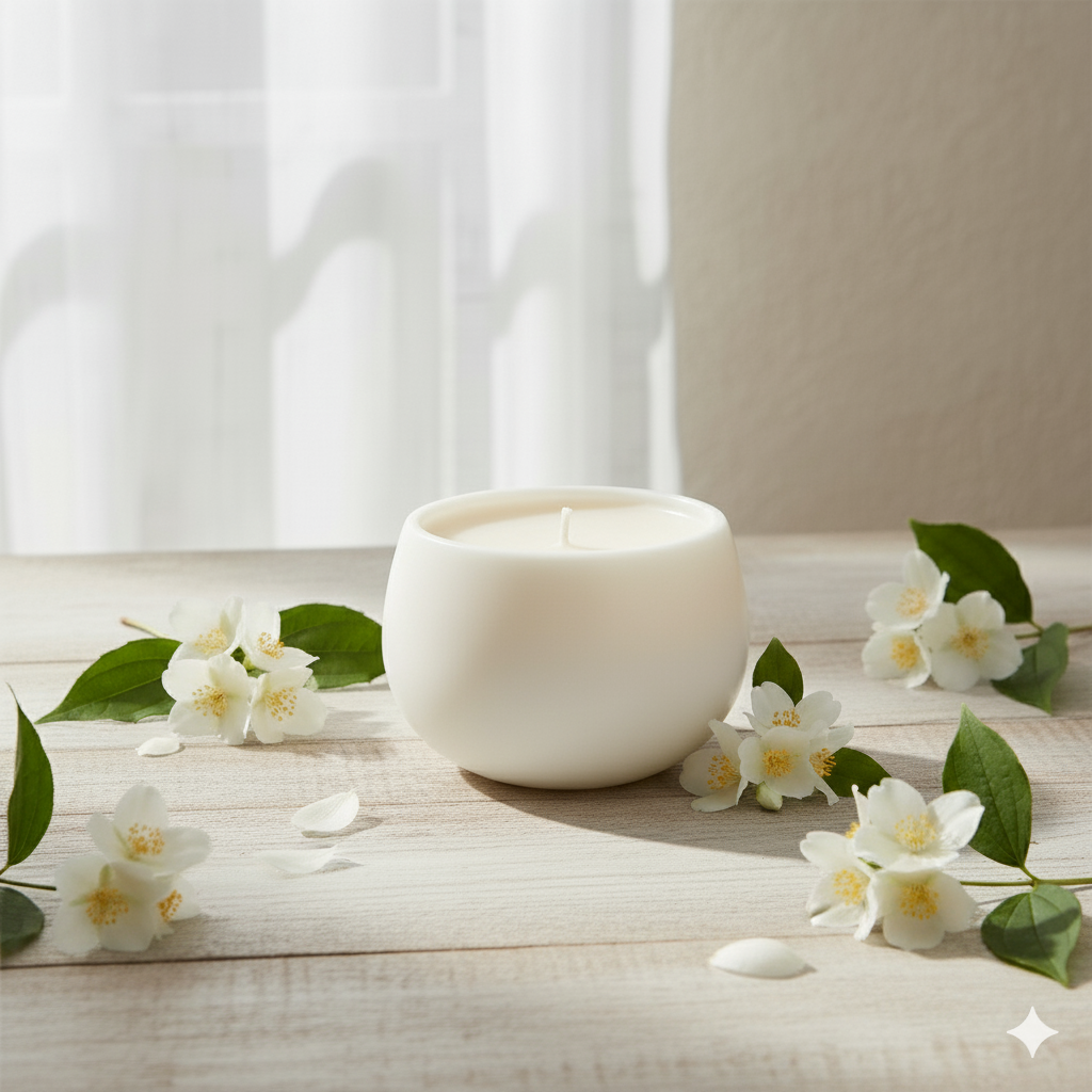 C14 - Jasmīns - Balta Sojas vaska svece, dažādi aromāti (C14) - Attēls 1