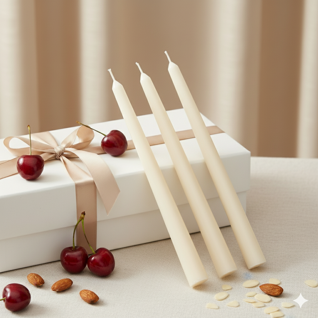 C33 - Ķirši un mandeles - balta Stearīna sveces, 3 gab., dažādi aromāti (C33) - Attēls 1