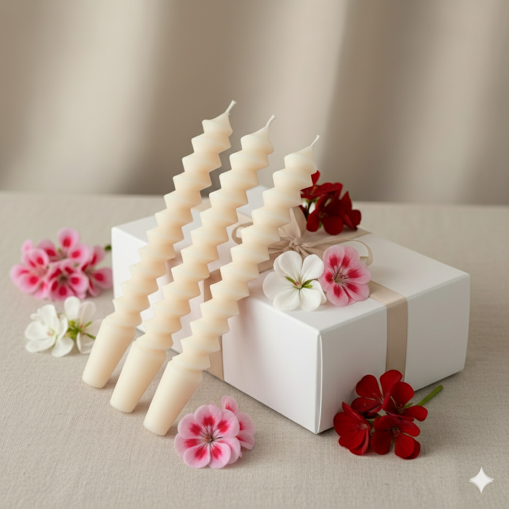 C38 - Ģerānija - balta Stearīna sveces, 3 gab.,dažādi aromāti (C38) - Attēls 1