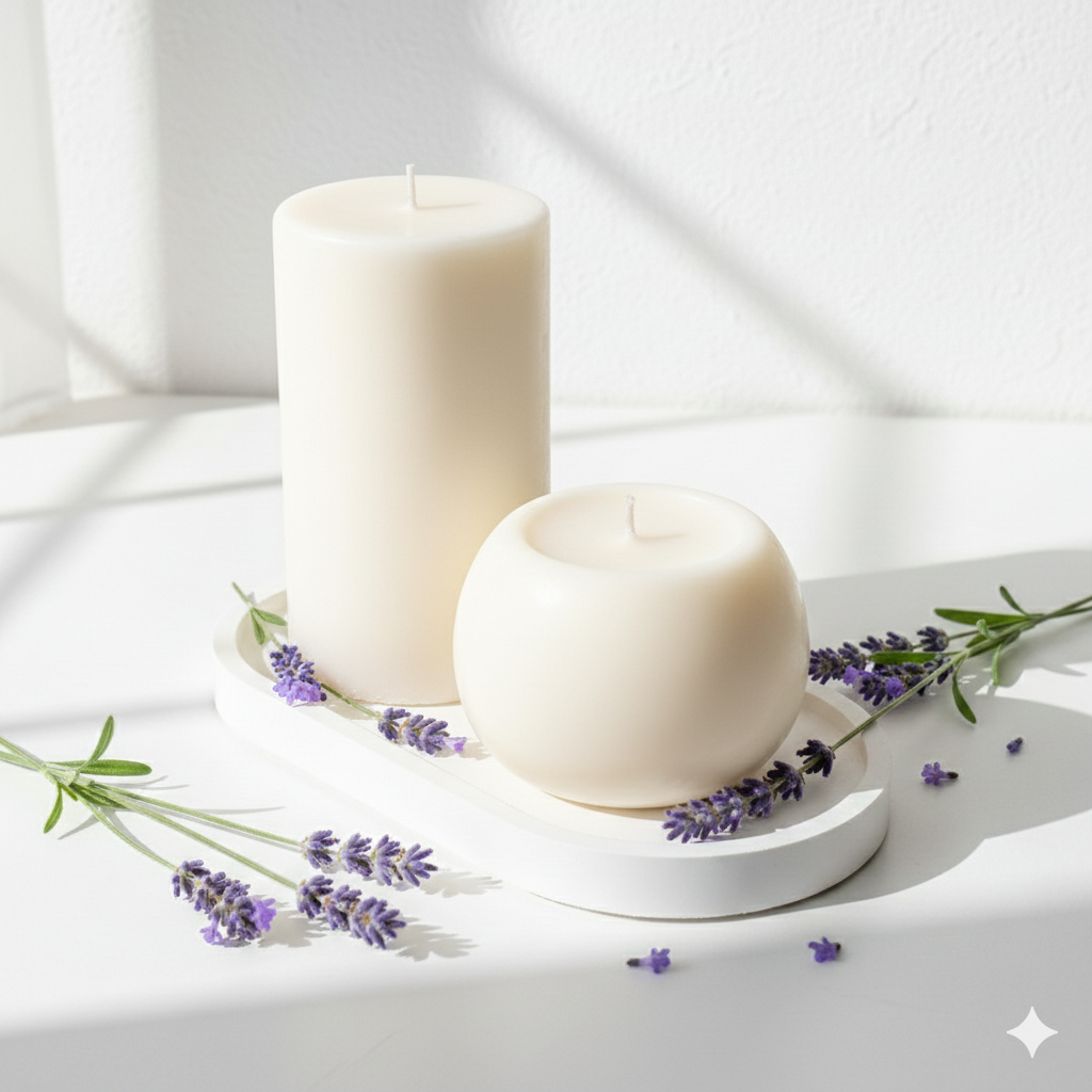 K3W - Lavanda - balta Paplāte un 2 sveces, dažādi aromāti (K3W) - Attēls 1