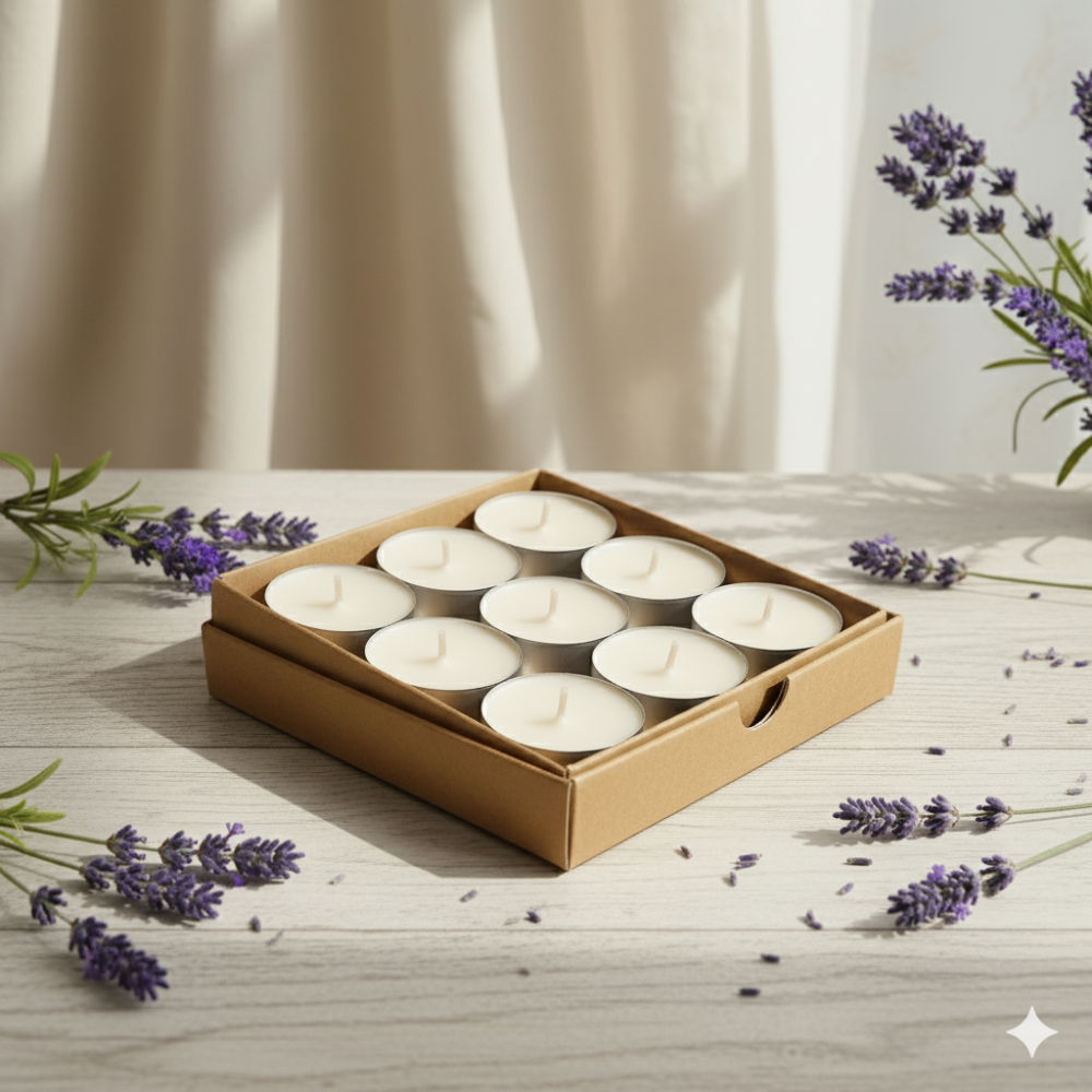 9 sojas vaska tējas sveces, dažādi aromāti (T9)