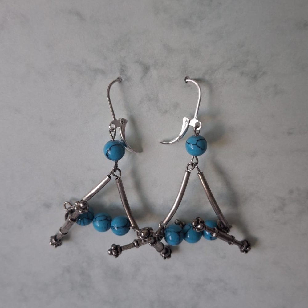 Tibetas sudraba auskari "Zilais trīsstūris"