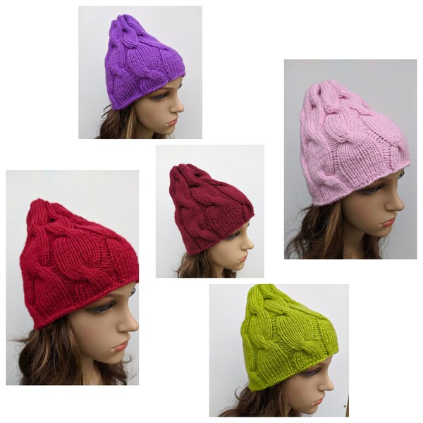 Adīta sieviešu cepure ar pīnēm "Vienkrāsaina*"