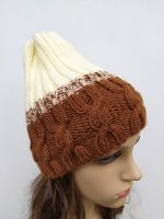 Adīta sieviešu cepure ar pīnēm "Divkrāsaina" - Attēls 3