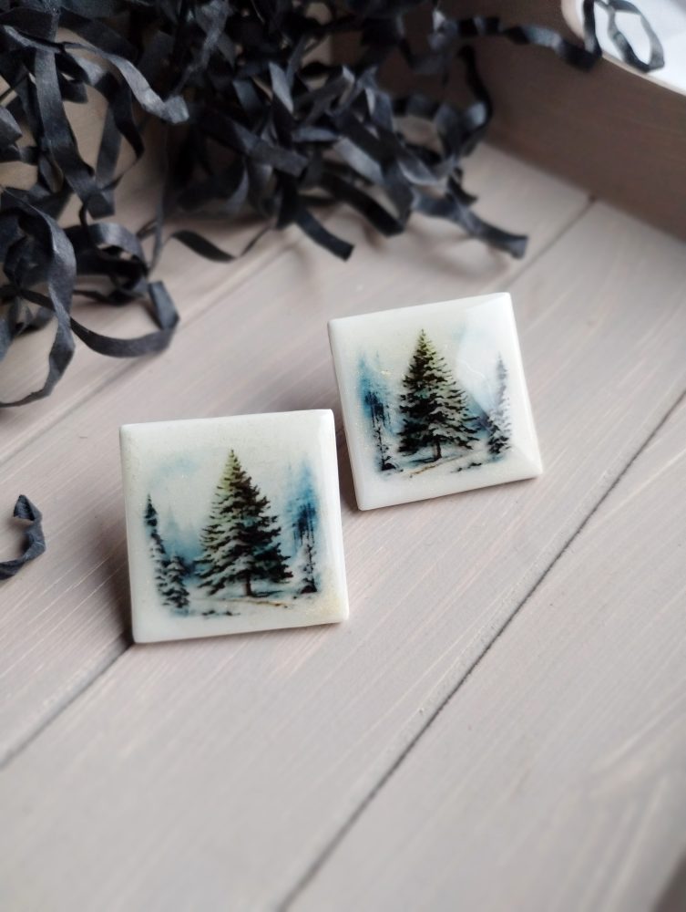 Polimērmāla auskari "Ziema mežā"