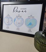 Dāvana Valentīndienā. Personalizēts rāmja plakāts ar pāra vārdiem, sirds formas kartēm, pilsētām un attiecību datumiem- romantiska dāvana kāzām. Dāvana viņam