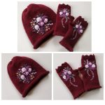 Sieviešu cimdi un cepure ar izšuvumu, komplekts