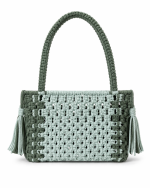 zaļa makrame soma no pārstrādāta kokvilnas auduma