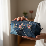 Džinsa auduma kosmētikas maciņš "Ar rozītēm" - Attēls 3