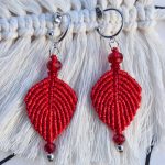 Sarkani makrame auskari ar stikla pērlēm - Attēls 4