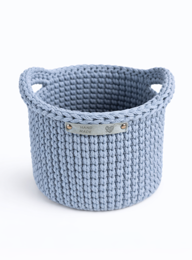 tamborēts grozs pelēks uzglabāšanai