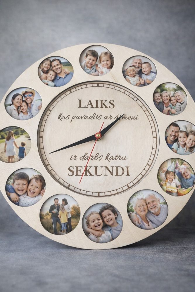 Koka sienas pulkstenis ar foto