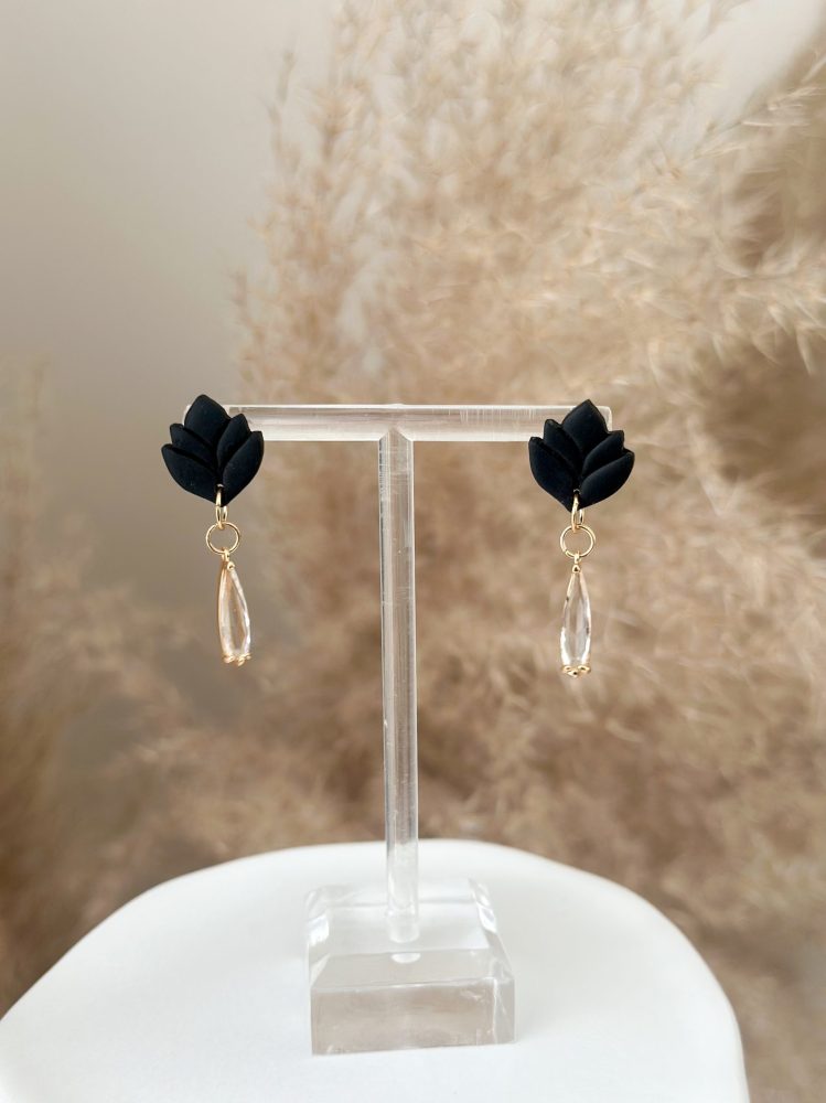 Melni polimērmāla auskari LOTUS