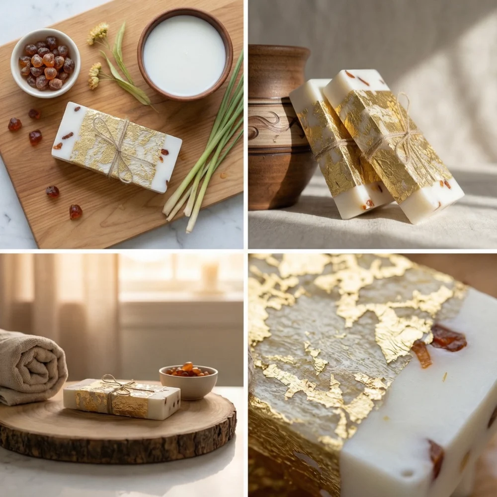 dzintara ziepes roku darbs ar dzintara gabaliņiem