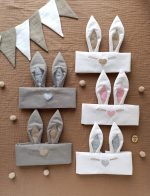 Bērnu zaķu masku kolekcija – roku darbs Lieldienu kostīmiem un teātrim.