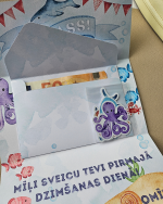 Personalizētas aploksnes bērniem. Bērnu dāvanu aploksnes dažādos dizainos – ar jūras dzīvniekiem, baloniem un dinozauriem, piemērotas dzimšanas dienai un vārda dienai, izlaidumiem.
