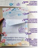 Personalizētas aploksnes bērniem. Bērnu dāvanu aploksnes dažādos dizainos – ar jūras dzīvniekiem, baloniem un dinozauriem, piemērotas dzimšanas dienai un vārda dienai, izlaidumiem.