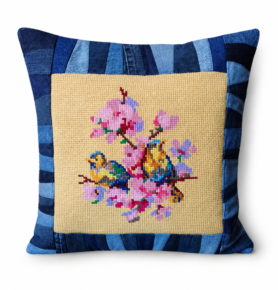 dekoratīvs spilvens ar ziedu rakstu