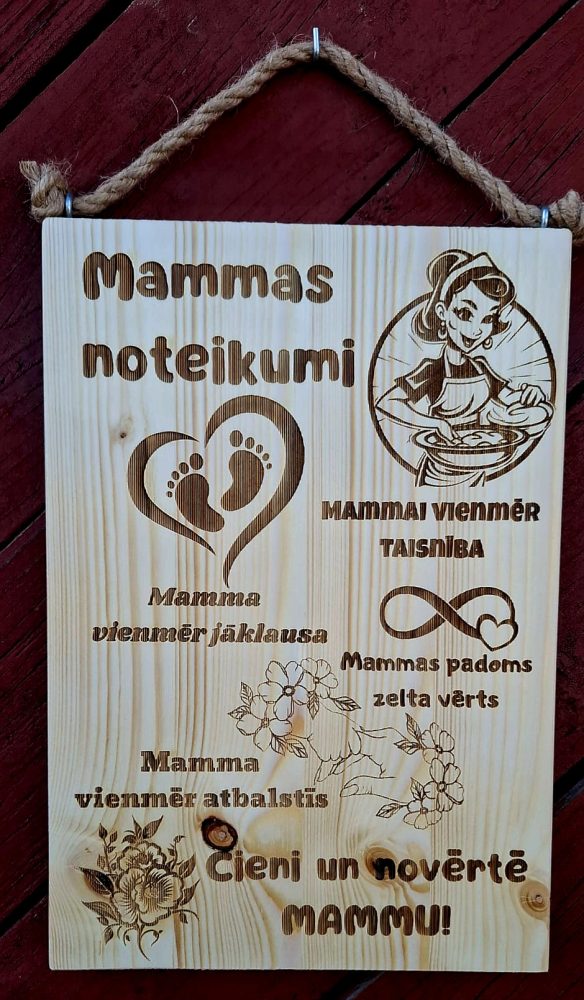 koka plāksnīte ar mammas noteikumiem