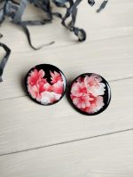 polimērmāla auskari ar ķiršu ziediem