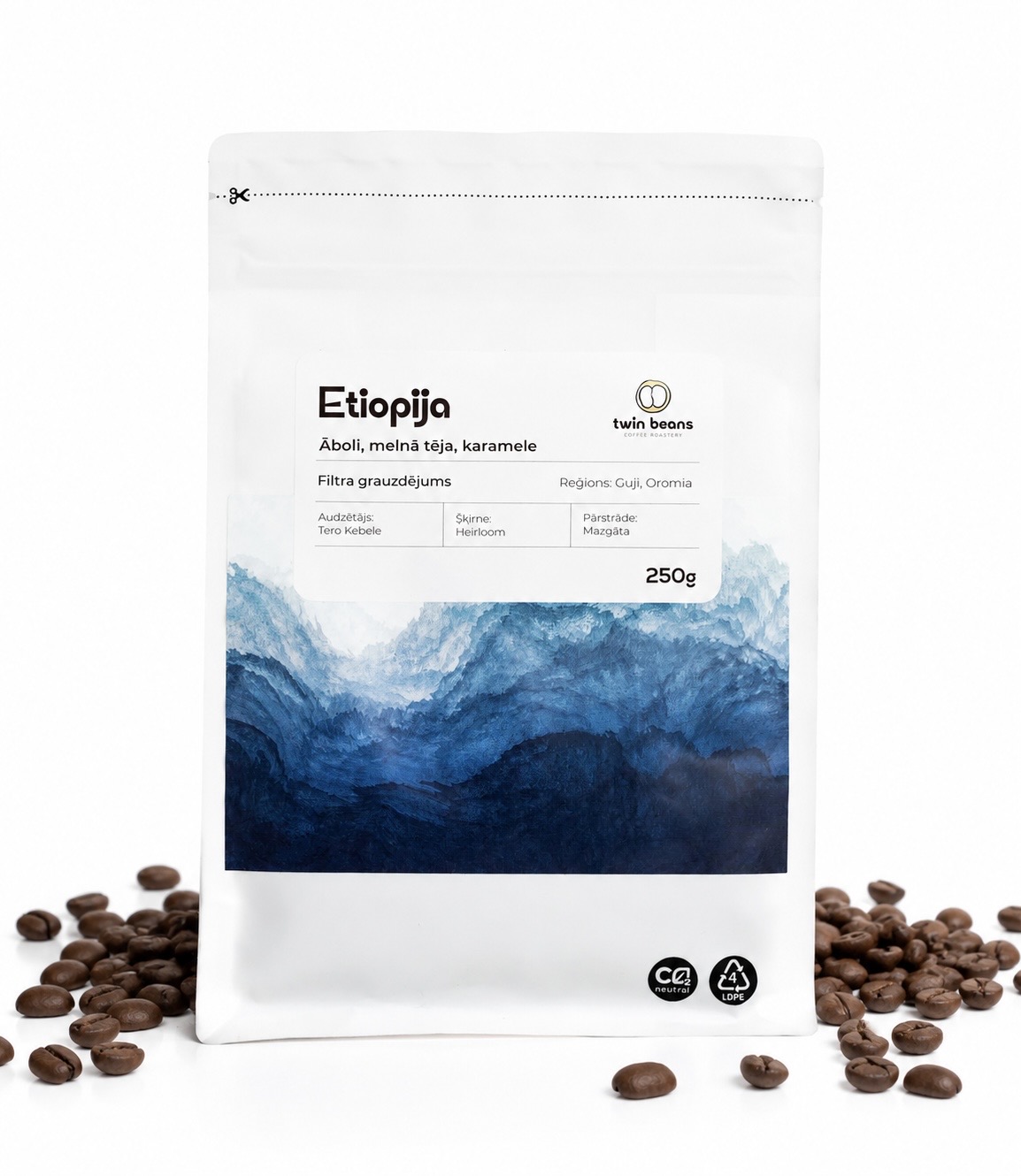 Latvijā viegli grauzdēta kafija Etiopija 250g Latvijā viegli grauzdēta kafija Etiopija 250g