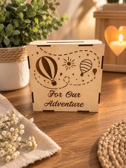 Personalizēta koka krājkase ar gravētiem baloniem