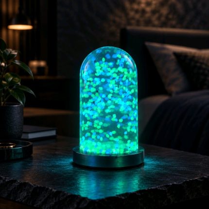 LED nakts lampa ar tumsā spīdošiem akmentiņiem