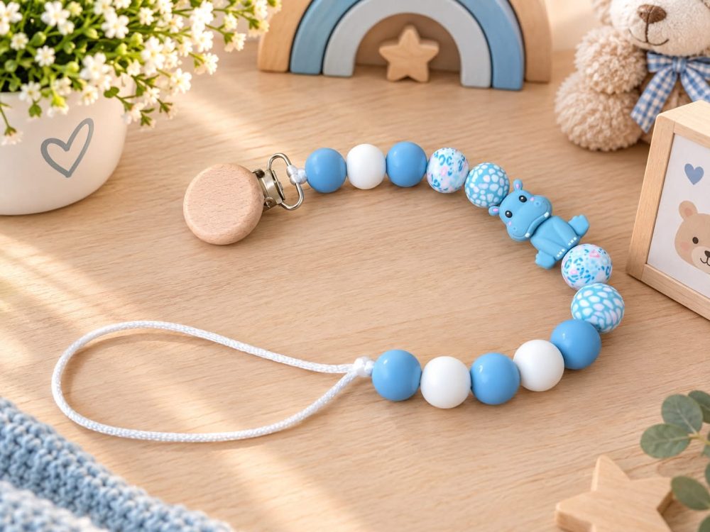 Personalizēts knupīšu turētājs ar silikona bumbiņām